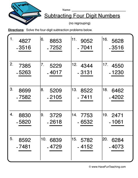 4 digits subtraction|subtraction 4 digit worksheets.